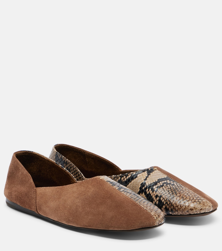 Khaite Women's Brown Jane Snake-Effect Leather And Suede Ballet Flats UK Size 6.5 - Mytheresa