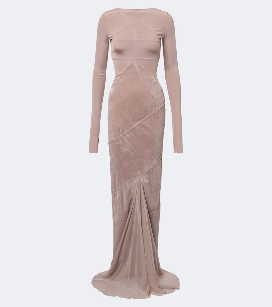Rick Owens Combo Tulle-trimmed Jersey And Velvet Gown In Pink