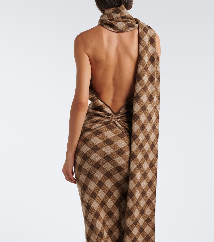 Kae Scarf-Detail Plaid Halterneck Top