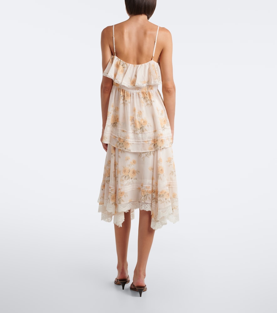 Floral Asymmetric Lace-Trimmed Midi