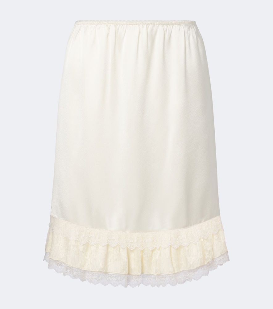 Ganni Women's White Lace-Trimmed Ruffled Satin Miniskirt UK Size 14 - Mytheresa