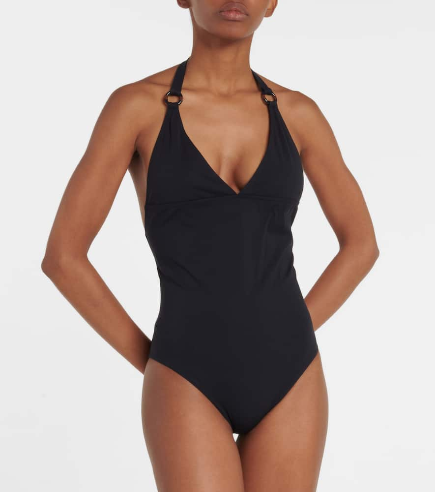 Shop Loro Piana Halterneck Swimsuit In Navy