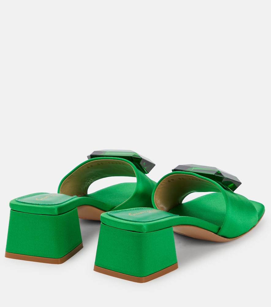 Shop Gianvito Rossi Jaipur Slide Embellished Satin Sandals In Green