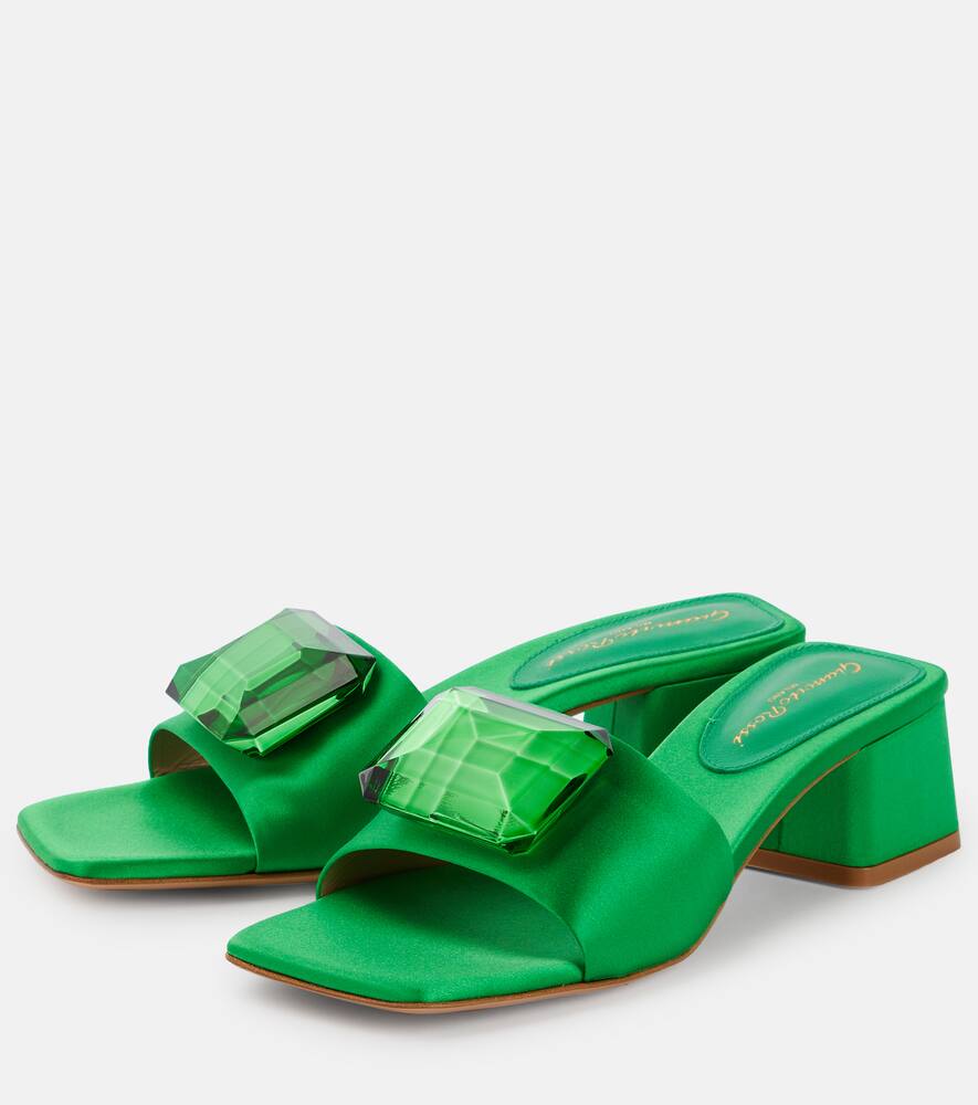 Shop Gianvito Rossi Jaipur Slide Embellished Satin Sandals In Green