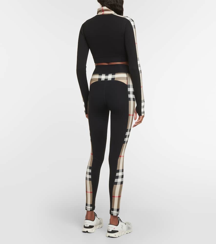 Burberry Stretch-jersey Check-trim Leggings In Black