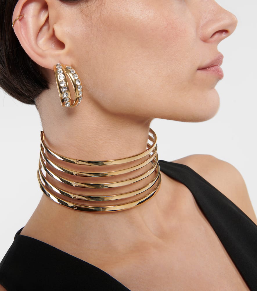 Amina Muaddi Jahleel Embellished Earrings In Gold