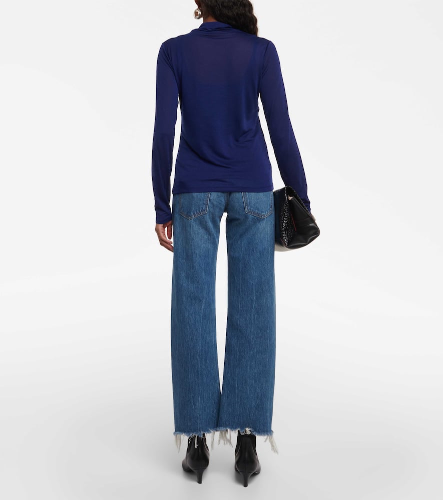 Shop Vince Knitted Turtleneck Top In Blue