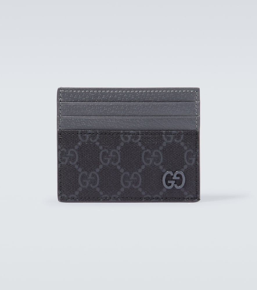 Shop Gucci Leather-trimmed Gg Canvas Card Holder In Black