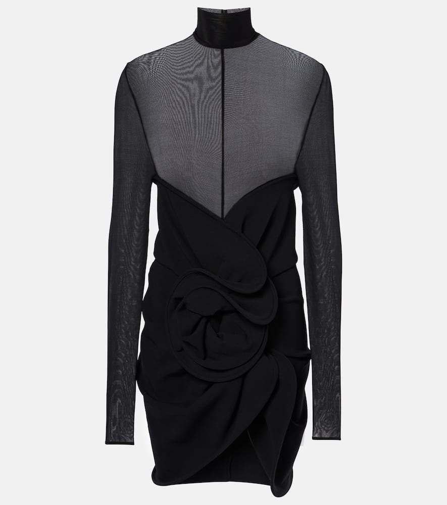 Magda Butrym Gathered Sheer Wool-blend Minidress In Black
