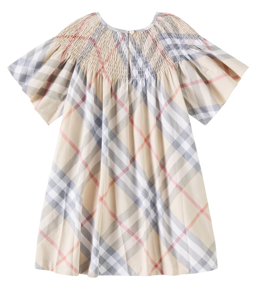Shop Burberry Check Cotton Dress In Beige