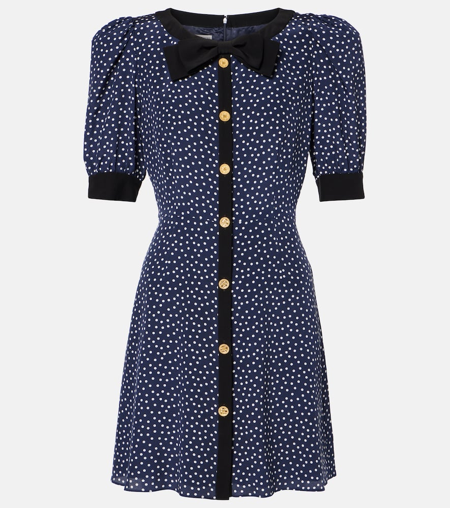 Alessandra Rich Polka-dot Printed Silk Minidress In Blue
