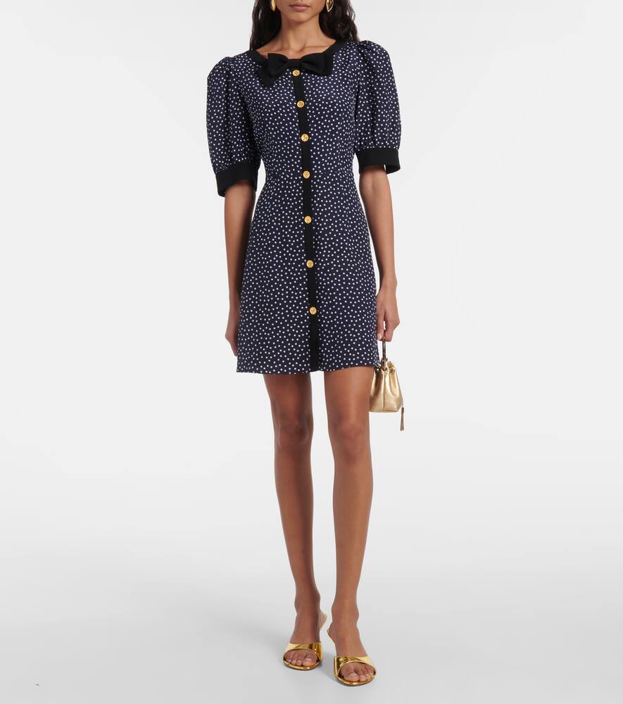 Alessandra Rich Polka-dot Printed Silk Minidress In Blue