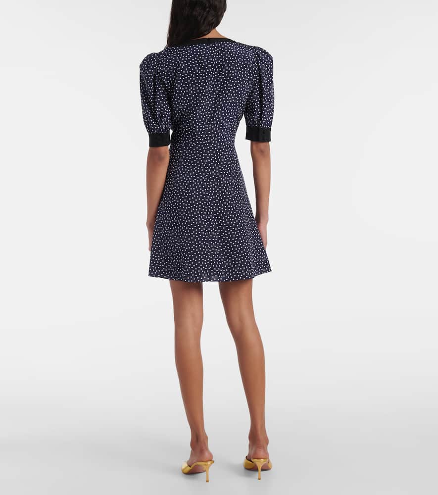 Alessandra Rich Polka-dot Printed Silk Minidress In Blue