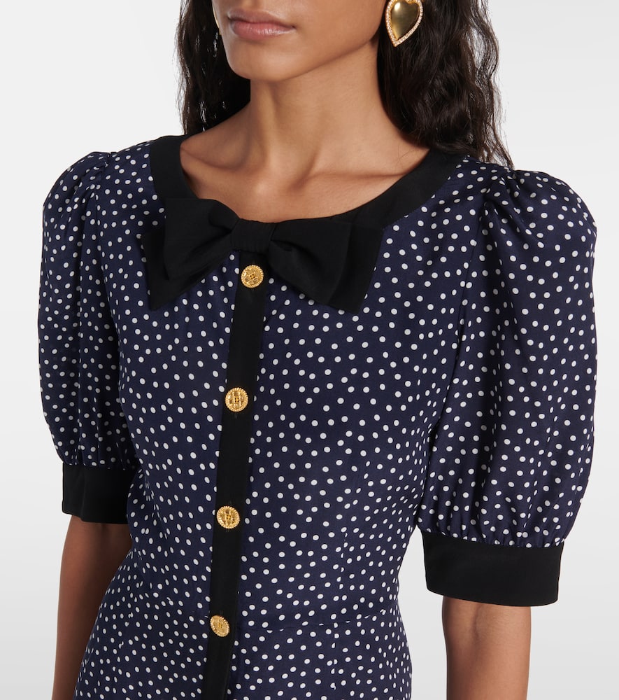 Alessandra Rich Polka-dot Printed Silk Minidress In Blue