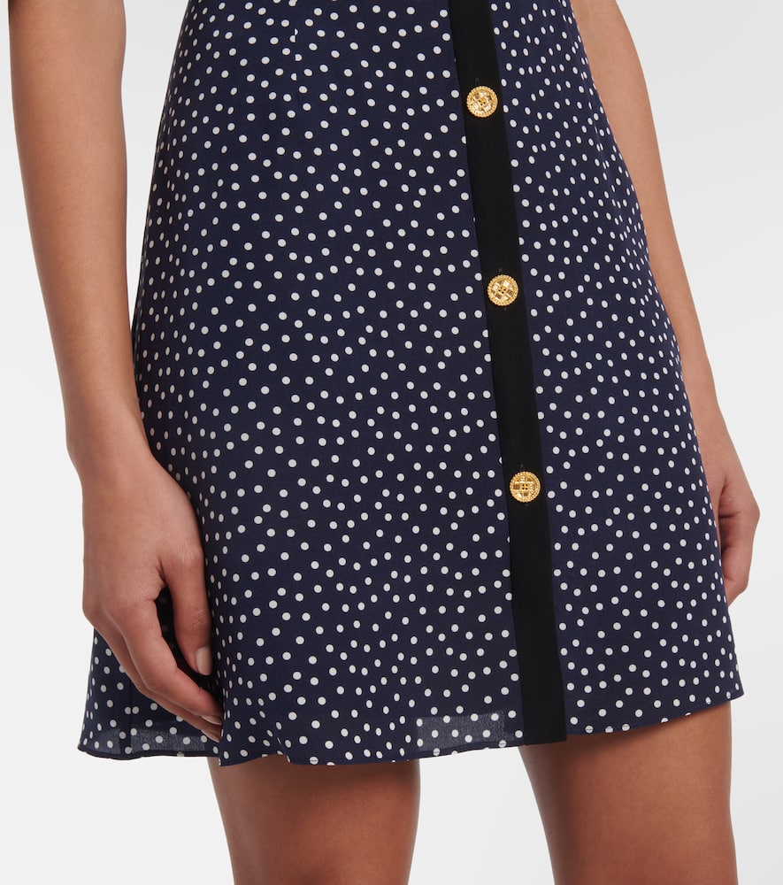 Alessandra Rich Polka-dot Printed Silk Minidress In Blue