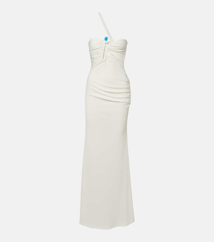 Christopher Esber Crystal Pin Cutaway Embellished Maxi Dress In White