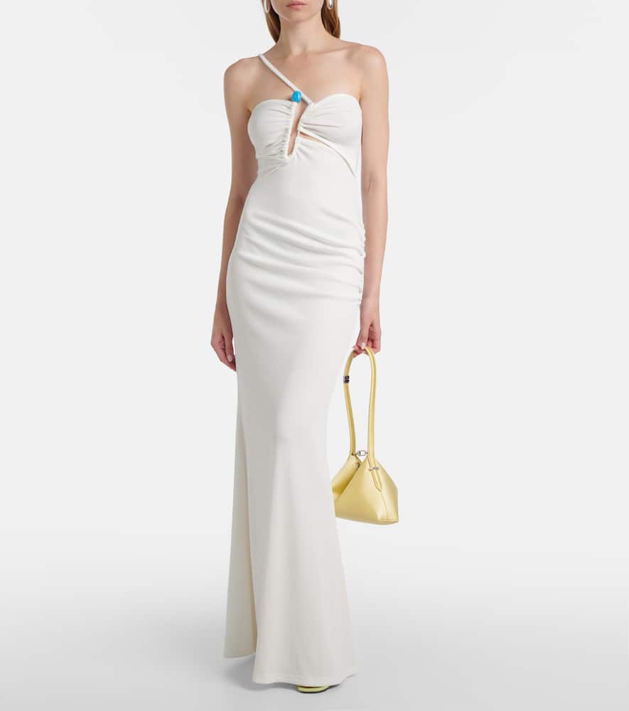 Christopher Esber Crystal Pin Cutaway Embellished Maxi Dress In White