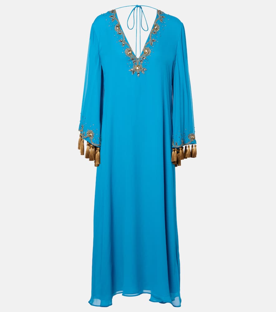 Valentino Embellished Silk Georgette Midi Dress In Blue