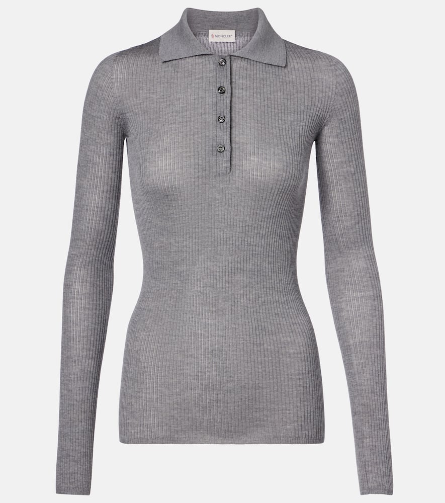 Ribbed-knit wool polo shirt