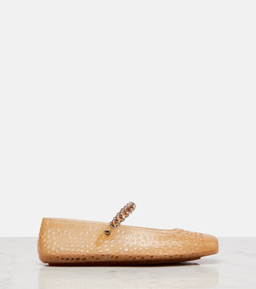 Jimmy Choo The Jelly Transparent Beige Ballet Flats With Crystals