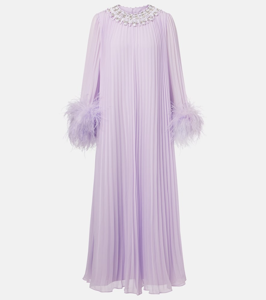 Self-Portrait Women's Purple Feather-Trimmed Plisse Chiffon Maxi Dress UK Size 4 - Mytheresa