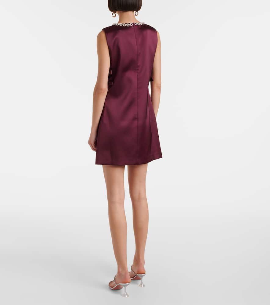 Self-portrait Bow-detail Embellished Satin Minidress In Burgundy