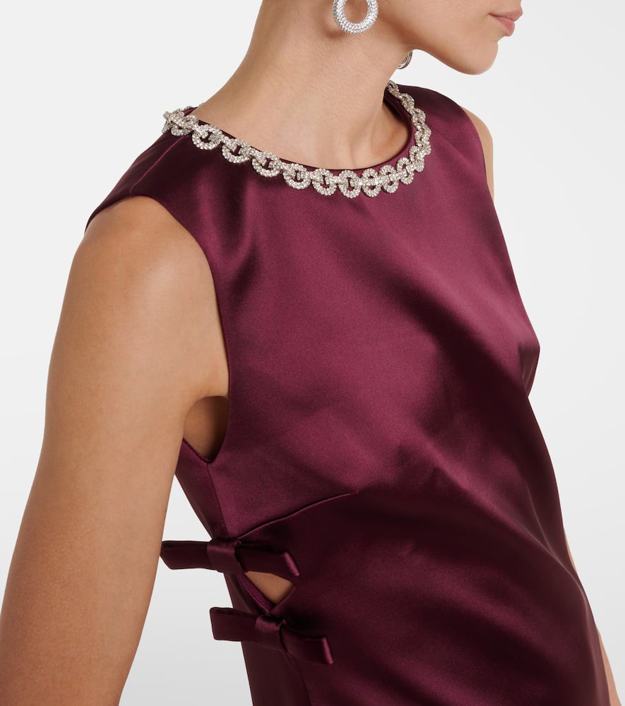 Self-portrait Bow-detail Embellished Satin Minidress In Burgundy