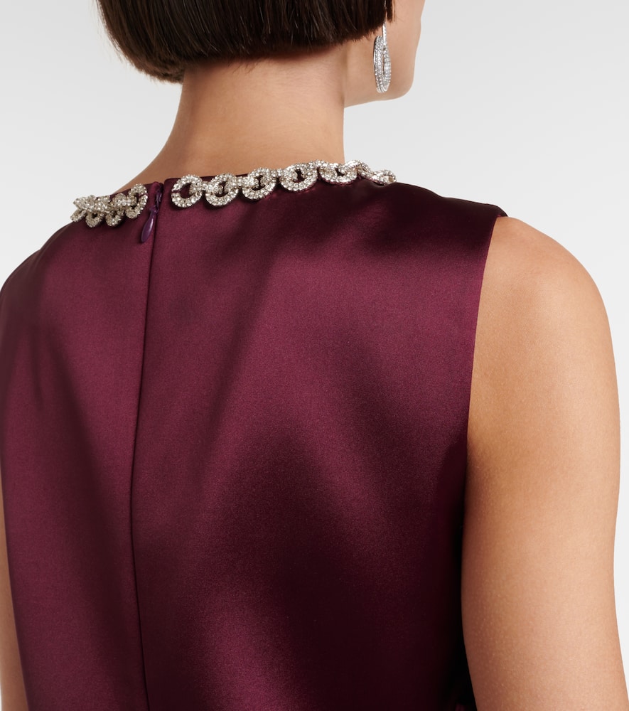 Self-portrait Bow-detail Embellished Satin Minidress In Burgundy