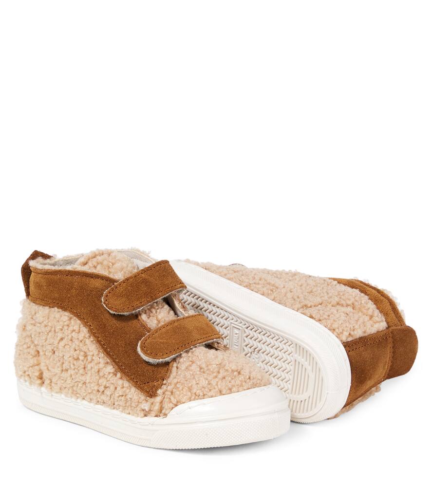 Il Gufo Suede-trimmed Teddy Sneakers In Brown