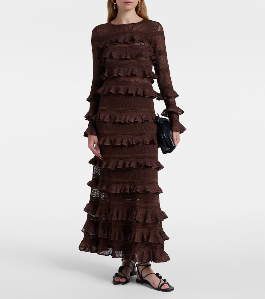 Zimmermann Hypnotic Lace Frill Metallic-knit Top In Brown