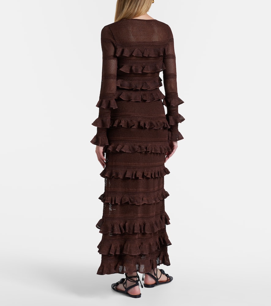 Zimmermann Hypnotic Lace Frill Metallic-knit Top In Brown