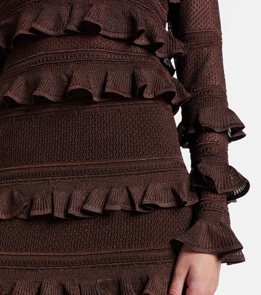 Zimmermann Hypnotic Lace Frill Metallic-knit Top In Brown