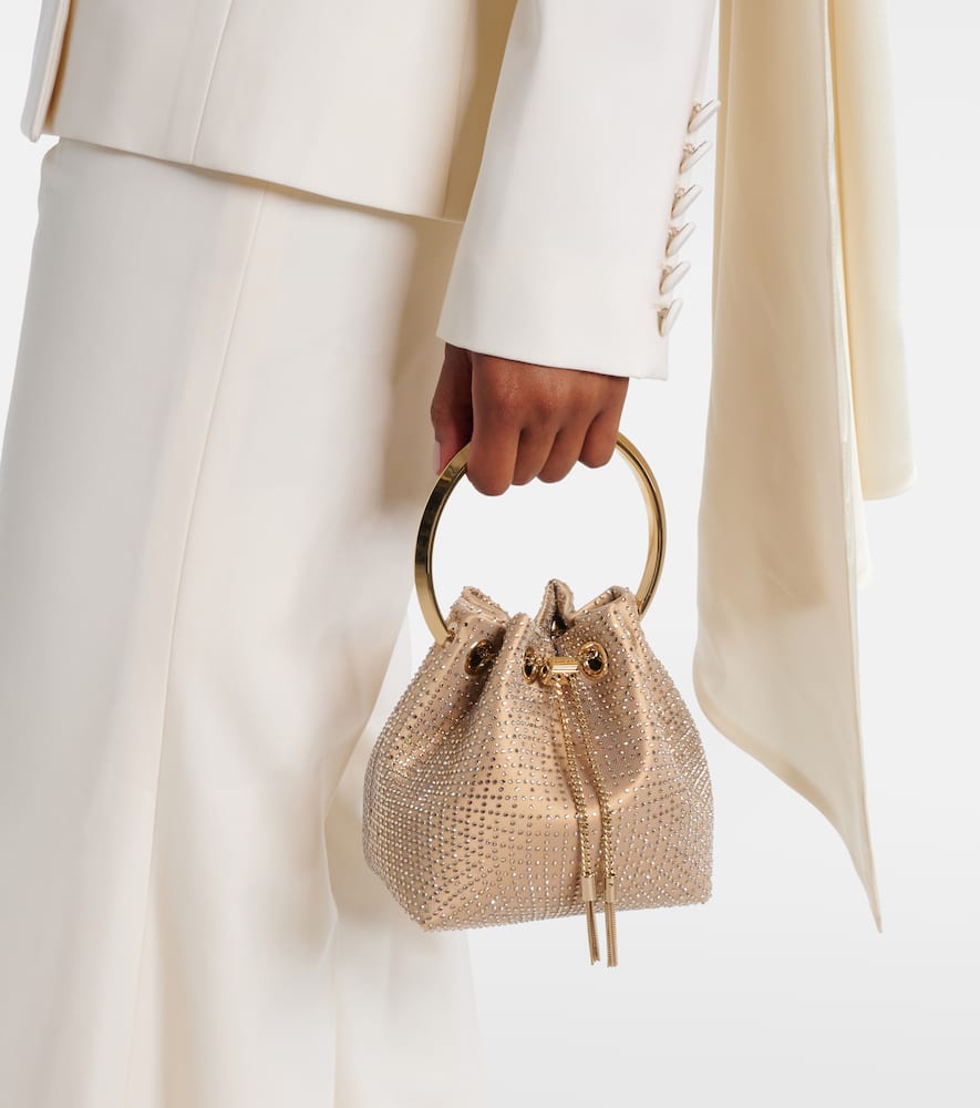 Jimmy Choo Bon Bon Small Embellished Satin Bucket Bag In Gold