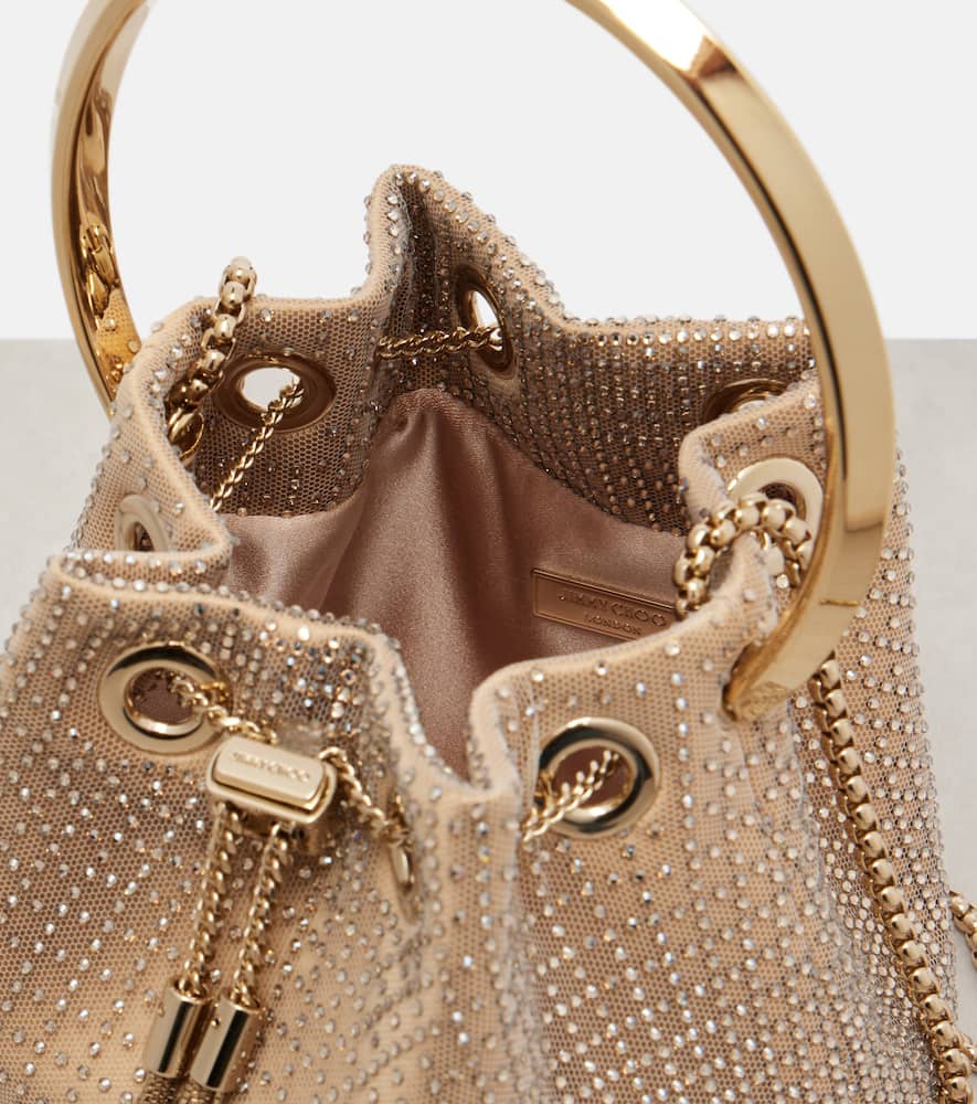 Jimmy Choo Bon Bon Small Embellished Satin Bucket Bag In Gold