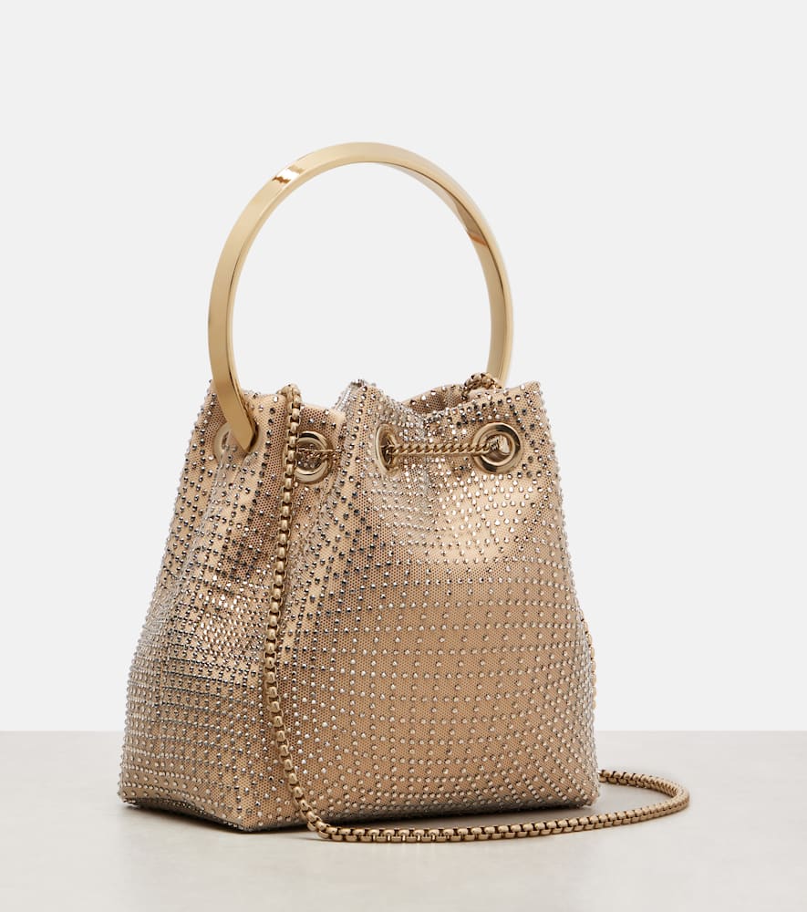 Jimmy Choo Bon Bon Small Embellished Satin Bucket Bag In Gold