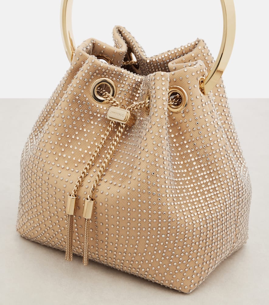 Jimmy Choo Bon Bon Small Embellished Satin Bucket Bag In Gold