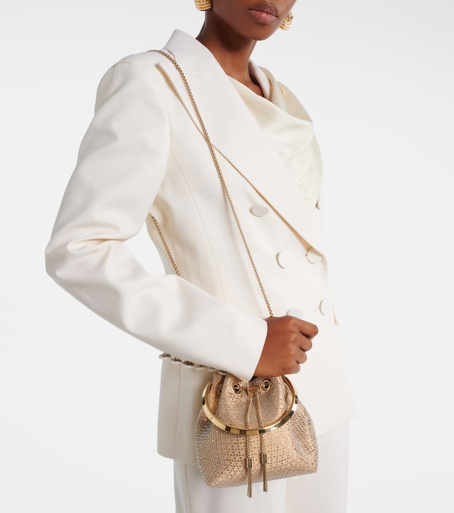 Jimmy Choo Bon Bon Small Embellished Satin Bucket Bag In Gold