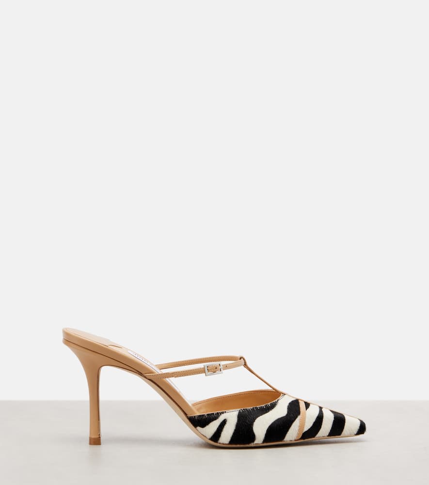 Jimmy Choo X Conner Ives Gloria Zebra-print Pony Hair Mules In Animal Print