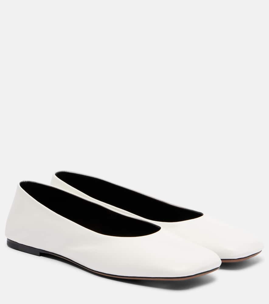 The Row Square Leather Ballet Flats In White