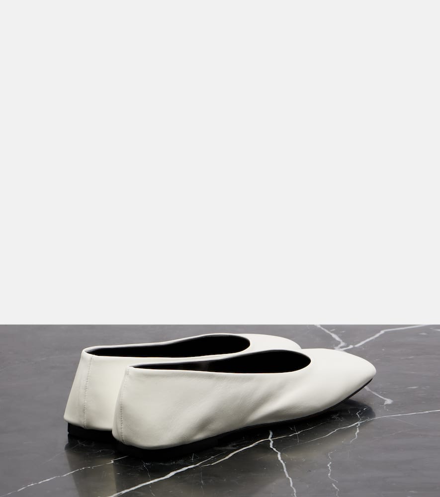 The Row Square Leather Ballet Flats In White