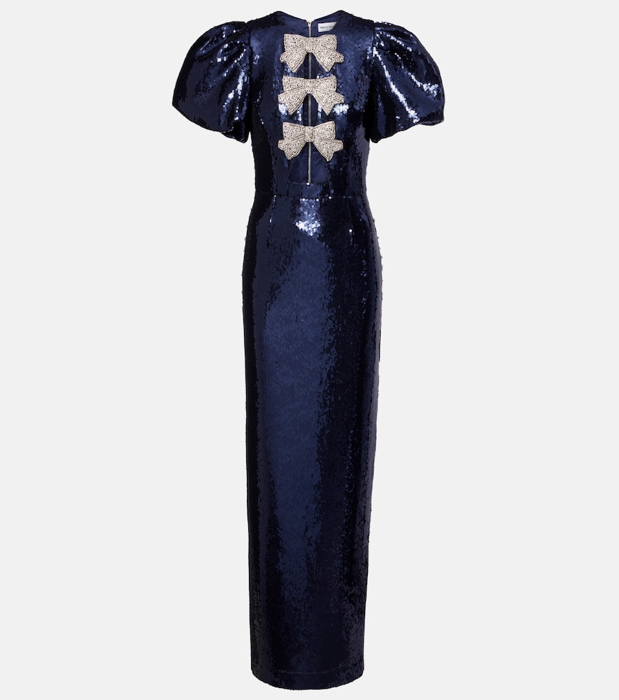 Rebecca Vallance Cressida Puff-sleve Sequined Gown In Blue
