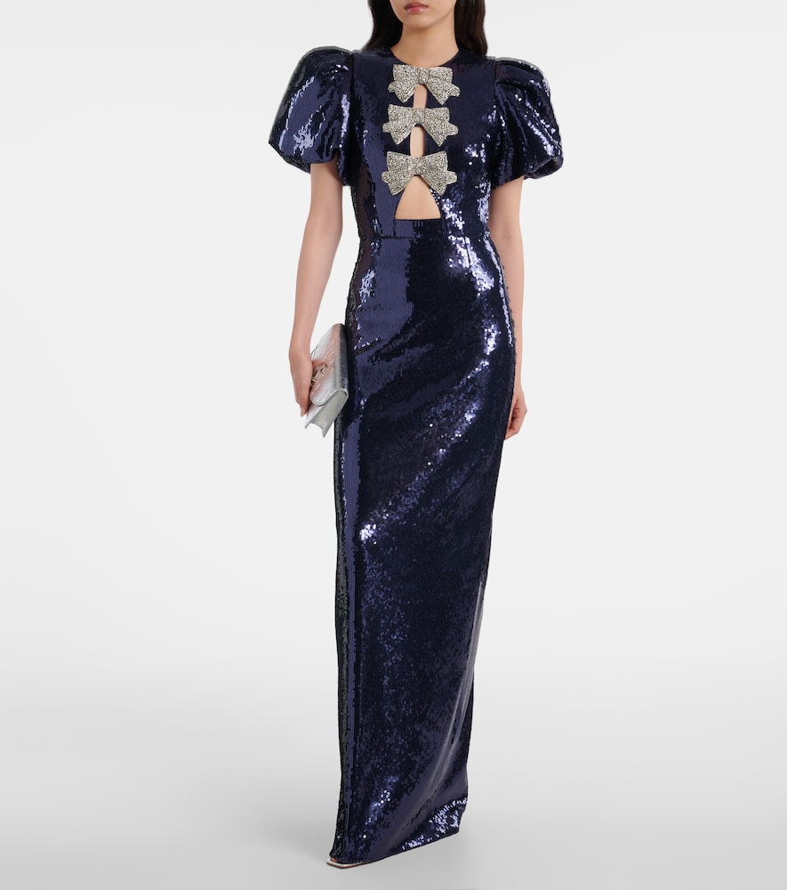 Rebecca Vallance Cressida Puff-sleve Sequined Gown In Blue