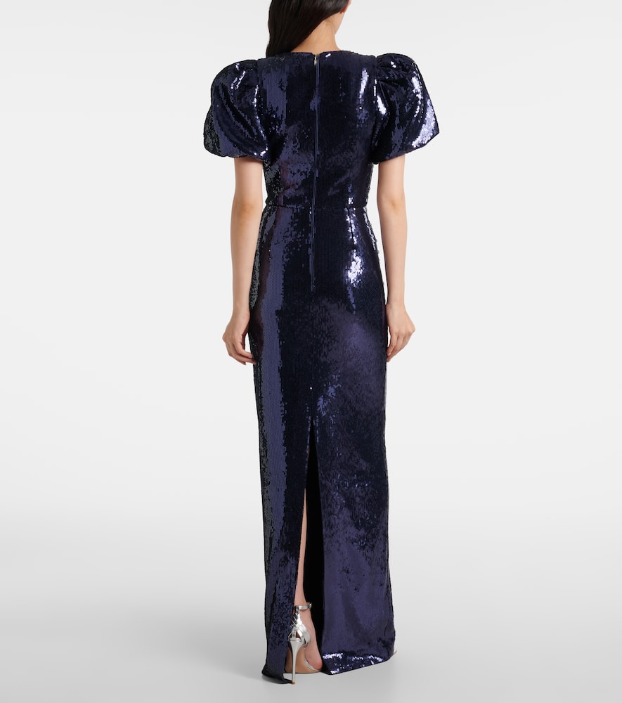 Rebecca Vallance Cressida Puff-sleve Sequined Gown In Blue