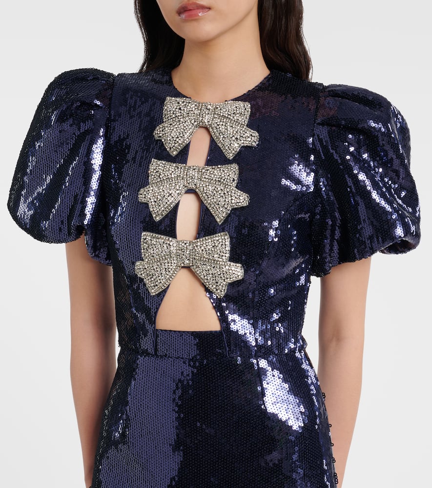 Rebecca Vallance Cressida Puff-sleve Sequined Gown In Blue