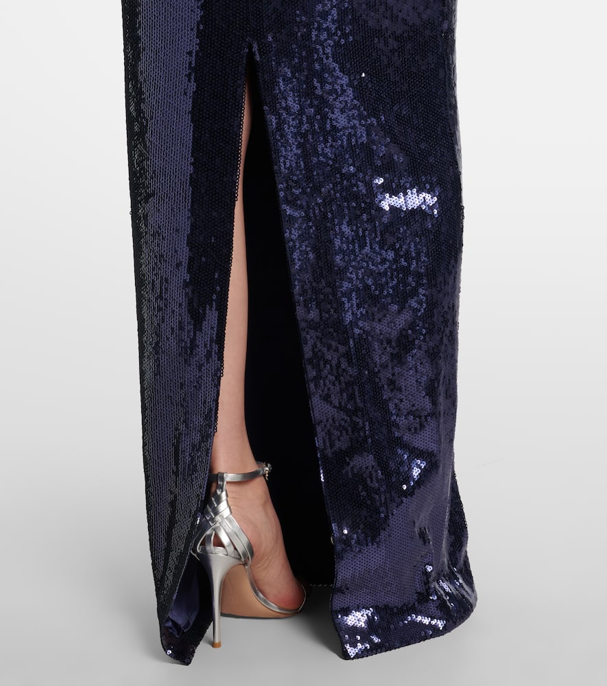Rebecca Vallance Cressida Puff-sleve Sequined Gown In Blue