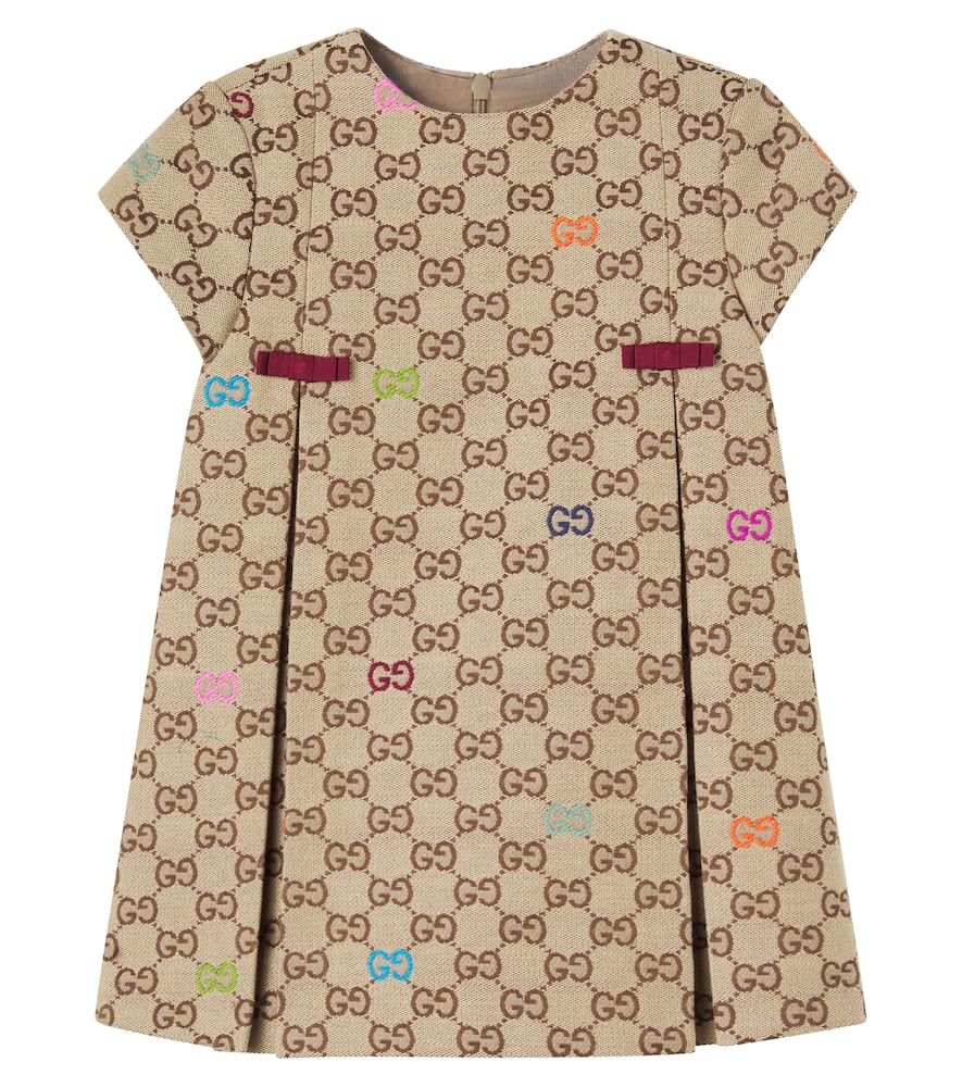 Gucci Babies' Gg Cotton-blend Dress In Neutral