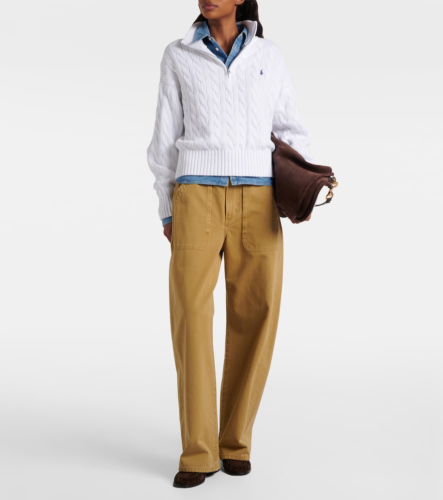 Ralph Lauren Logo Cable-Knit Cotton Half-Zip Sweater Polo