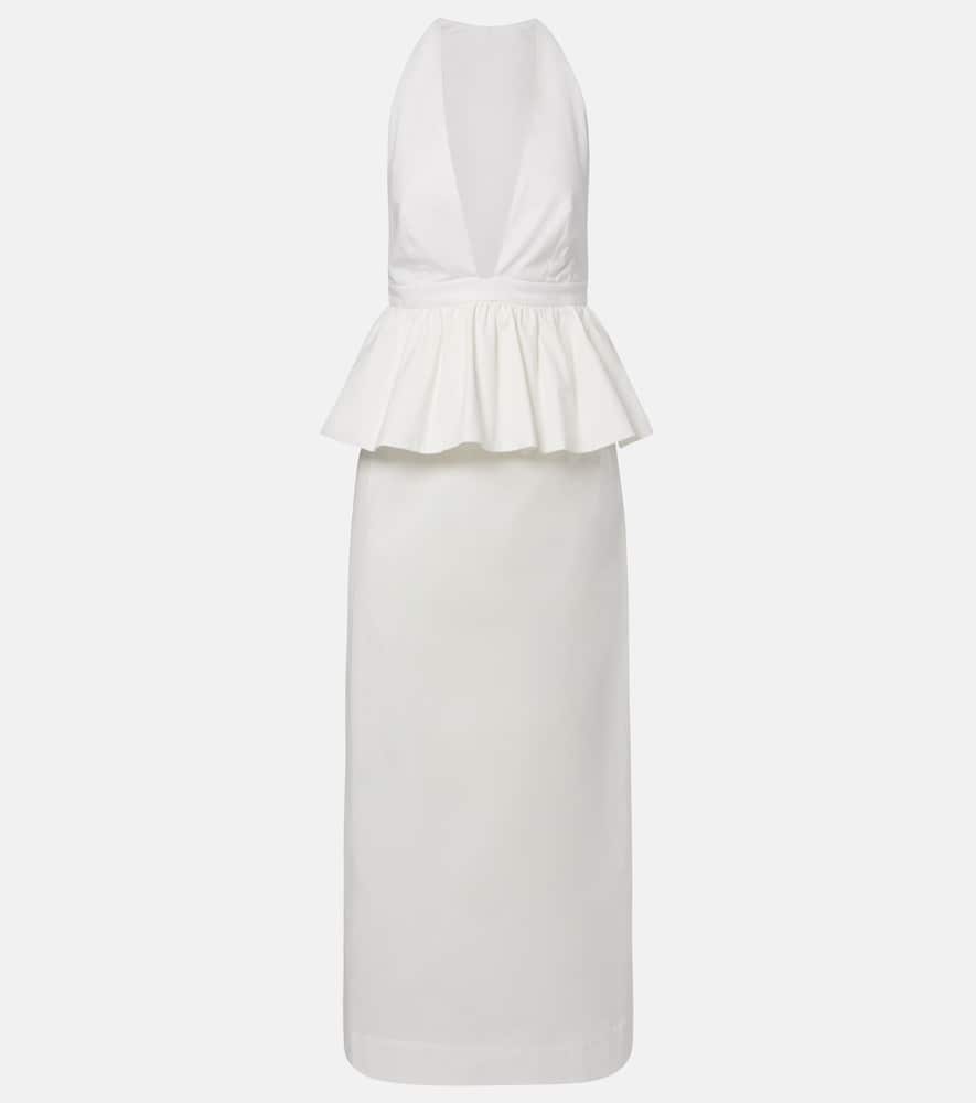 Adriana Degreas Peplum Cotton Maxi Dress In White