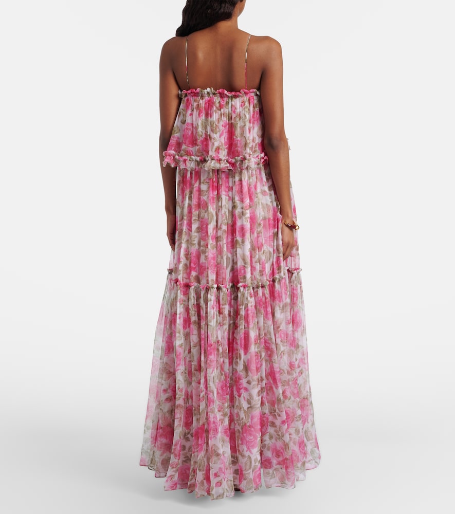 Chloé Chloe Floral Print Ruffled Silk-chiffon Maxi Dress In Pink