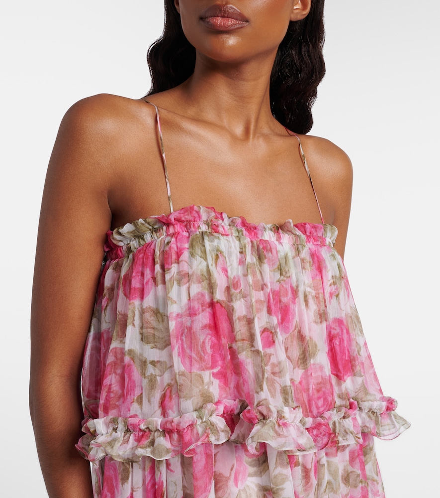 Chloé Chloe Floral Print Ruffled Silk-chiffon Maxi Dress In Pink